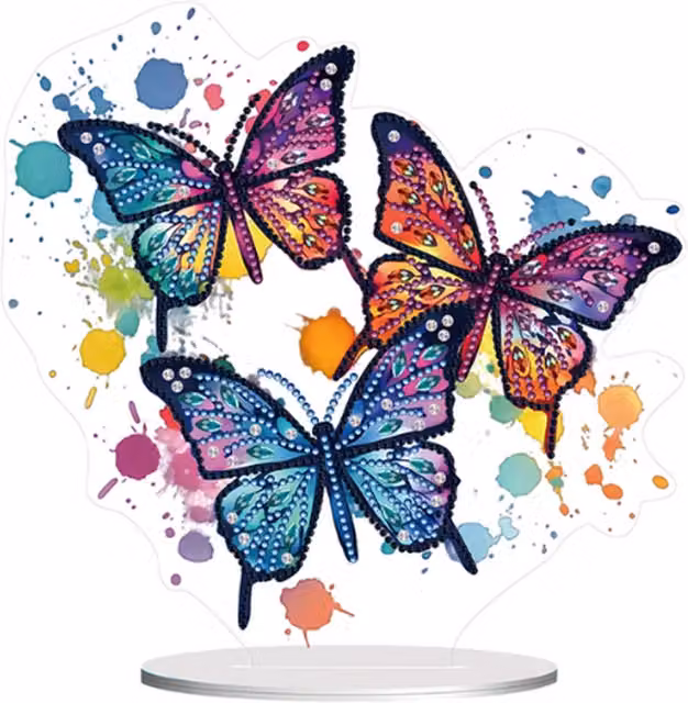 Syntego Rainbow Paint Splatter Butterfly Trio Diamond Art Kit, Multicolour