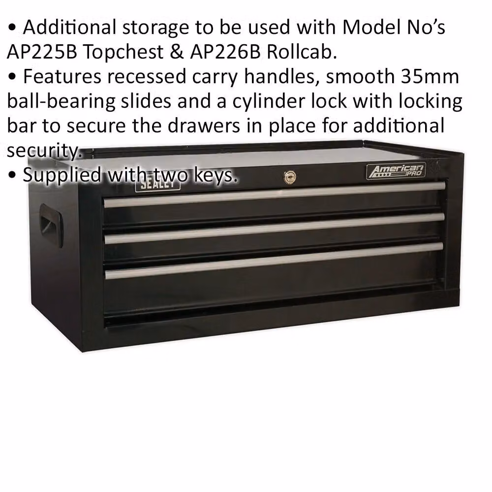 Loops Black 3 Drawer Mid-Box Lockable Tool Chest Storage Cabinet W: 67.0 cm, D: 31.5 cm, H: 25.5 cm – 2