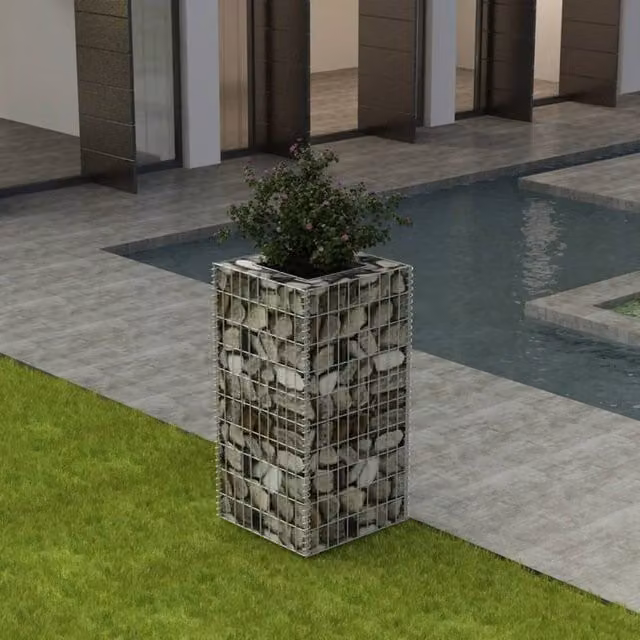 Berkfield Home Silver Galvanised Steel Gabion Raised Bed, W/D/H: 50 x 50 x 100 cm