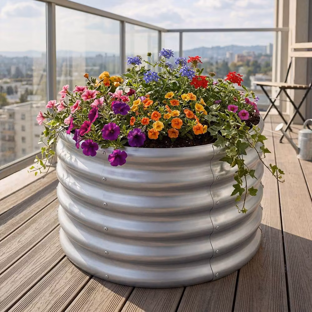 Costway Galvanised Steel Round Raised Garden Bed Planter Box in Silver – 3