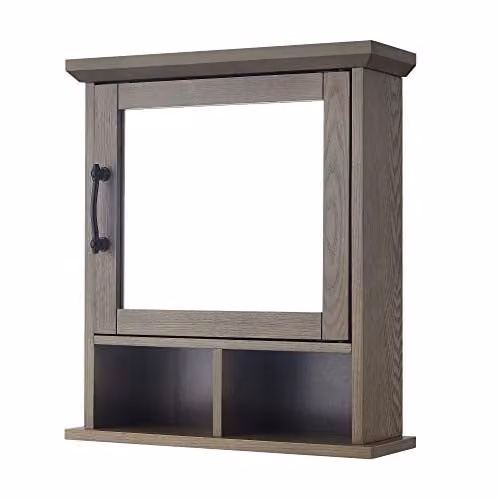 Teamson Home Russell Rustic Oak Wooden Wall Mounted Bathroom Medicine Cabinet with Mirrored Hinged Doors, W/D/H: 45.7 x 15.2 x 52.3 cm – 1