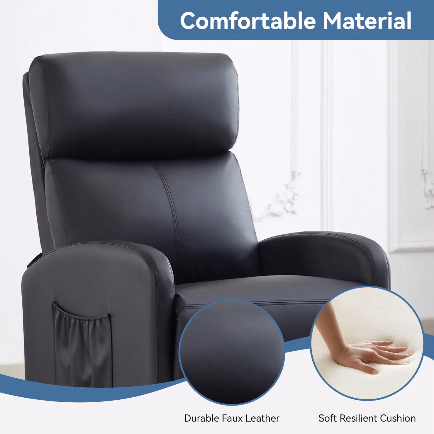 MCC Direct CozyLiving Black Faux Leather Push Back Reclining Armchair – 2
