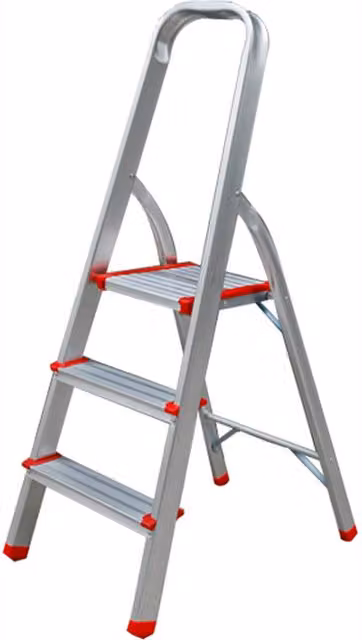 TUFFMATE Aluminium Folding Step Ladder with Rubber Feet, Silver