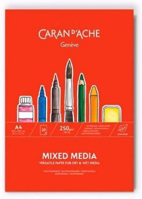 Caran d'Ache Mixed Media Paper Pad, A4, 20 Sheets, 250gsm, Multicolour