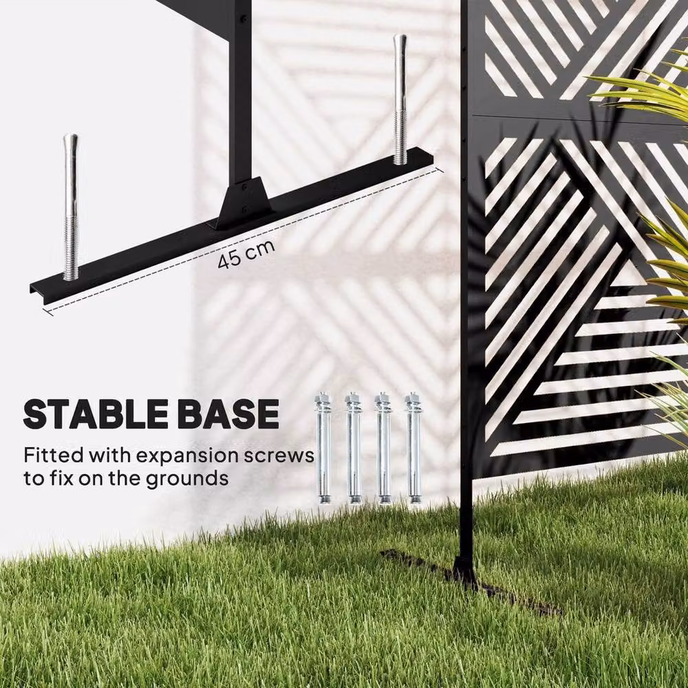 FORGEVIO Metal Decorative Freestanding Outdoor Privacy Screen in Black, W/D/H: 120 x 45 x 198 cm – 3