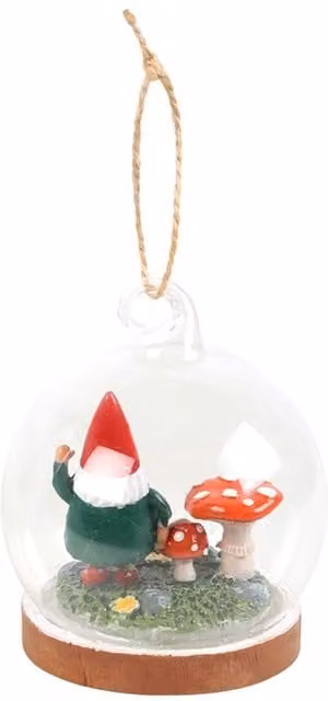 KDMK Enchanted Gnome Glass Dome Hanging Christmas Ornament in Multicolour and Yellow