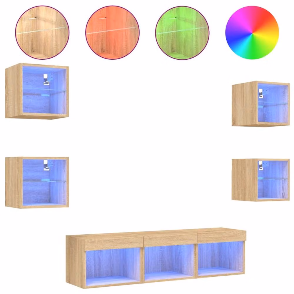 Berkfield Home 7 Piece Versatile TV Wall Unit Set with LED Lighting in Sonoma Oak and Tan – 2
