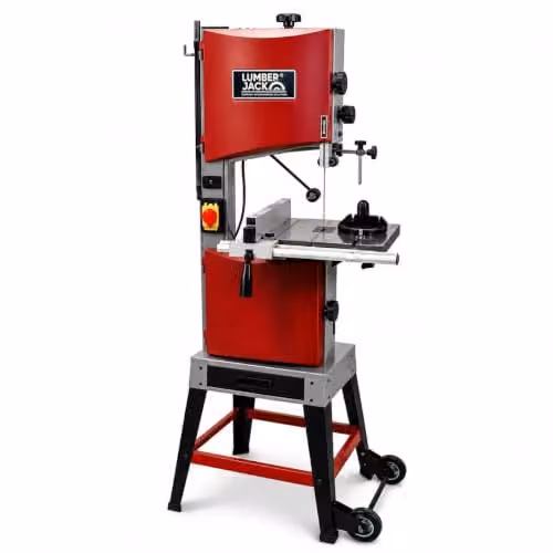 Lumberjack 10 inch Professional Benchtop Bandsaw with Cast Iron Table in Red, 375W Induction Motor, 230V – 1