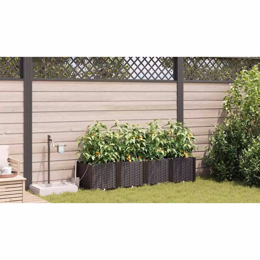 Berkfield Home Garden Planters with Water Irrigation System, 4 Piece Set, Brown – 3