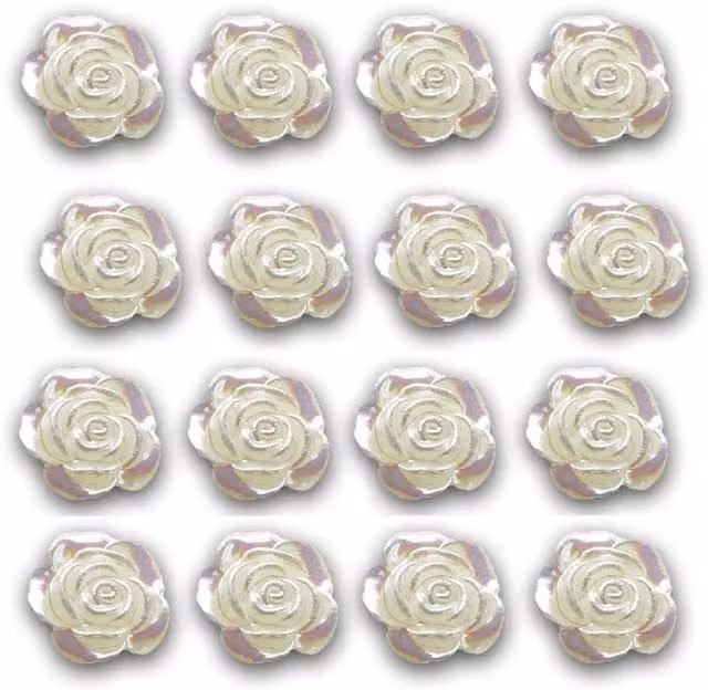 Syntego Pack of 50 Mini Pearl Resin Rose Flat Back Embellishments in White