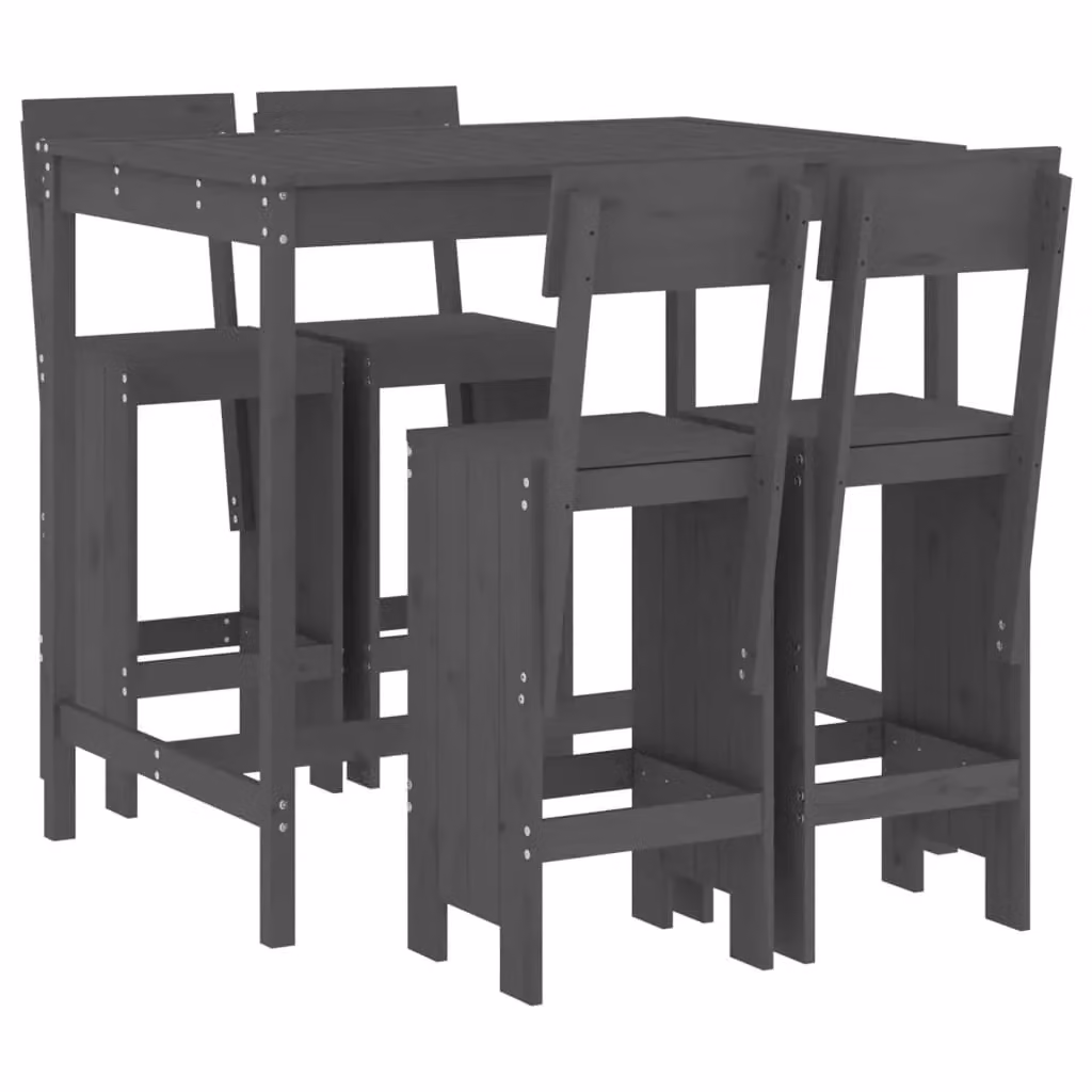 Berkfield Home 5 Piece Garden Bar Set in Grey Solid Wood Pine – 2