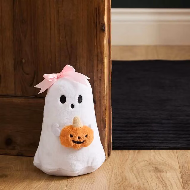 OHS Halloween Fleece Weighted Doorstop Ghost and Pumpkin Home Decor in White – 1