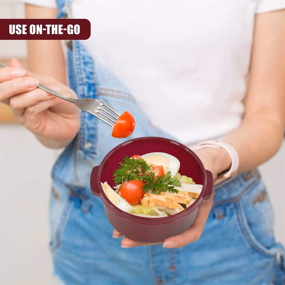 FLAVORA Set of 3 Nesting Plastic Bowls with Vented Snap Lids in Multicolour and Red – 3