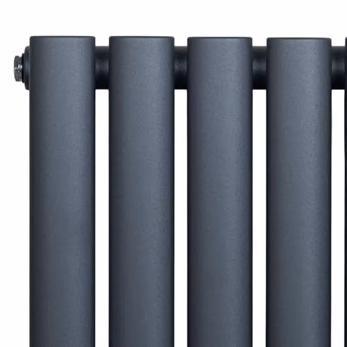 Monster Shop Oval Single Column Radiator in Matt Anthracite Grey, Carbon Steel, W/H: 60 x 60 cm, with Chrome Thermostatic Radiator Valve Set and Wall Brackets – 2