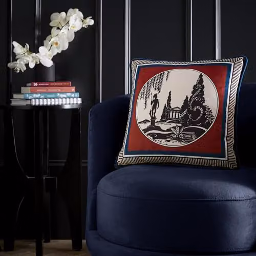 Ulster Weavers Striped Velvet Square Cushion in Red and Blue, W/D/H: 43 x 43 x 43 cm – 1