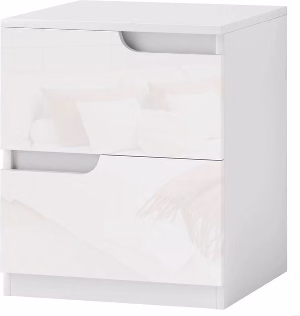 KORVIXA Modern Glossy White Bedside Table with 2 Drawers – 1