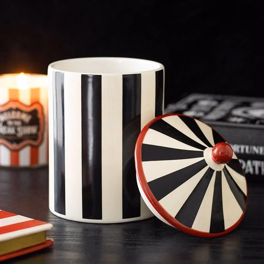 Uniqueful Black and Multicolour Striped Circus Tent Ceramic Storage Jar – 2