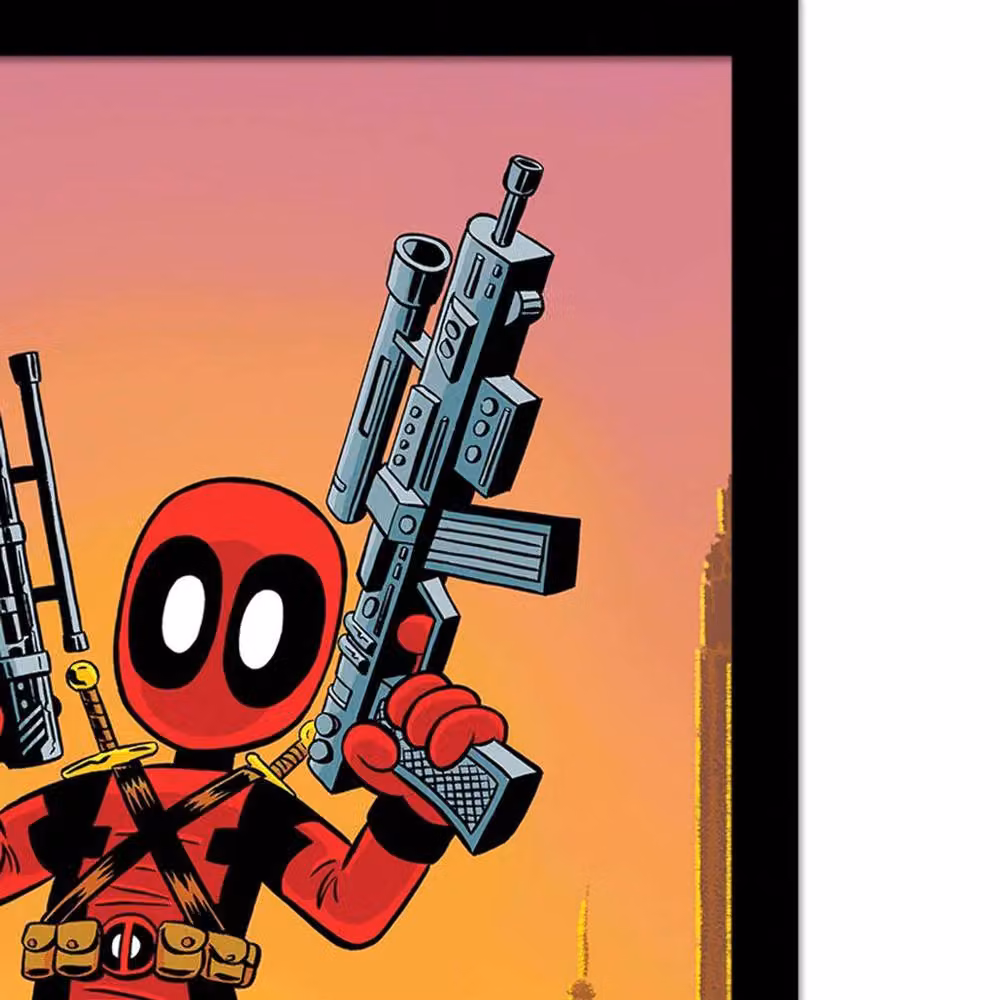Deadpool Multicolour and Red Cartoon Illustration Framed Paper Poster – 2