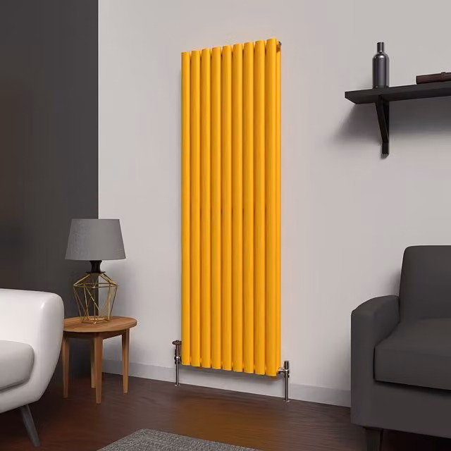 Lux Heat Oval Coloured Vertical Radiator in Sunflower Yellow, H: 160 cm, W: 54 cm