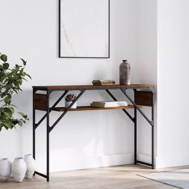 Berkfield Home Console Table with Shelf, Brown Oak, W/D/H: 105 x 30 x 75 cm – 1