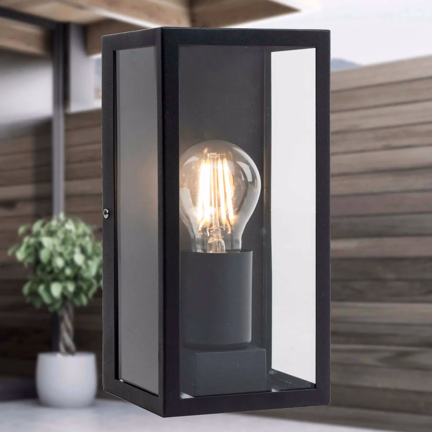 First Choice Lighting Mansfield Set of 2 Black Outdoor Wall Lights with Transparent Glass IP44 – 4