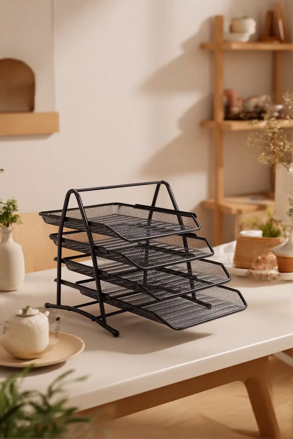 Living and Home 4-tier Detachable Metal Mesh A4 File Holder and Desk Organiser in Black – 3