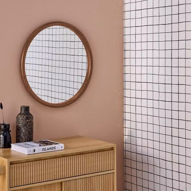 Sweekeek Round Pine Wood Wall Mirror in Dark Brown, Diameter: 60 cm – 1