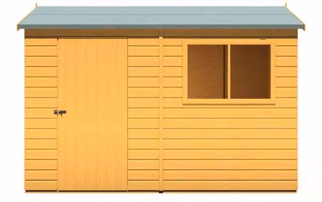Shires Lewis Reverse Apex Style Single Door Wooden Garden Shed in Brown, W: 304.8 cm, D: 182.88 cm