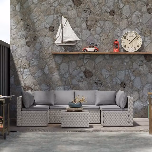 Outsunny Modern Grey Rattan Sectional Garden Furniture Set