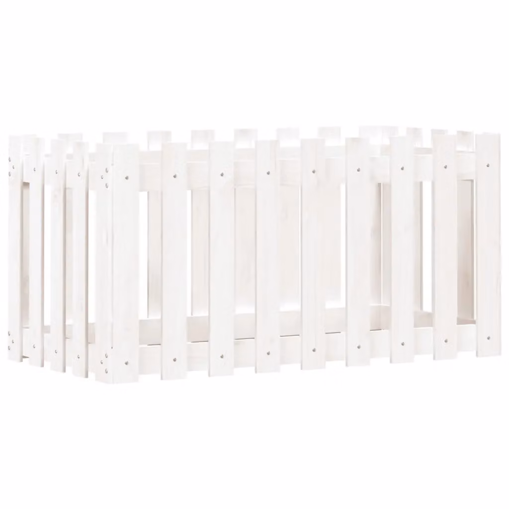 Berkfield Home Garden Raised Bed with Fence Design in White, Solid Wood, W/D/H: 100 x 50 x 50 cm – 2