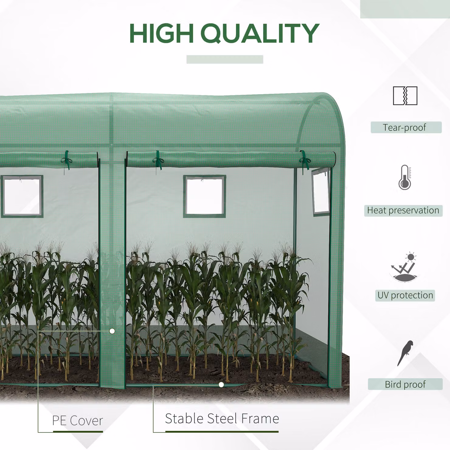 Outsunny Green Garden Plant Greenhouse with Double Doors and 4 Windows, W/D/H: 3 x 1 x 2 m – 3