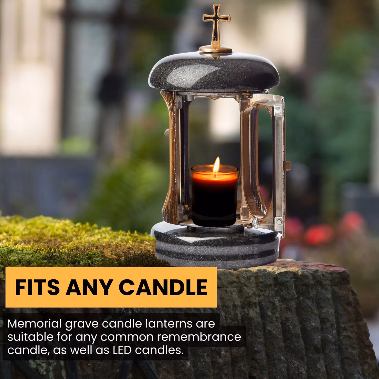 Novecrafto Large Gold Granite Memorial Lantern for Cemetery and Grave Ornaments – 6