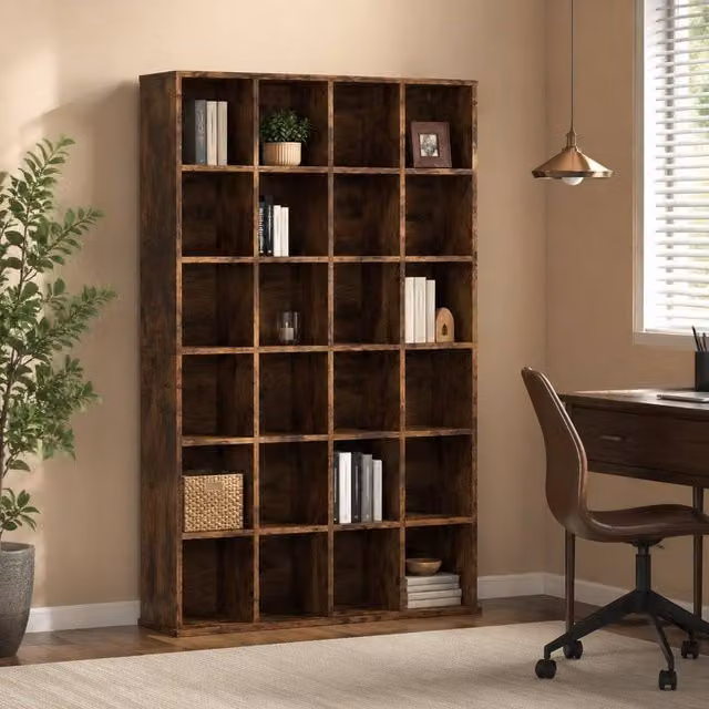 STILVORA CD Storage Unit with Adjustable Shelves and Media Compartments in Brown