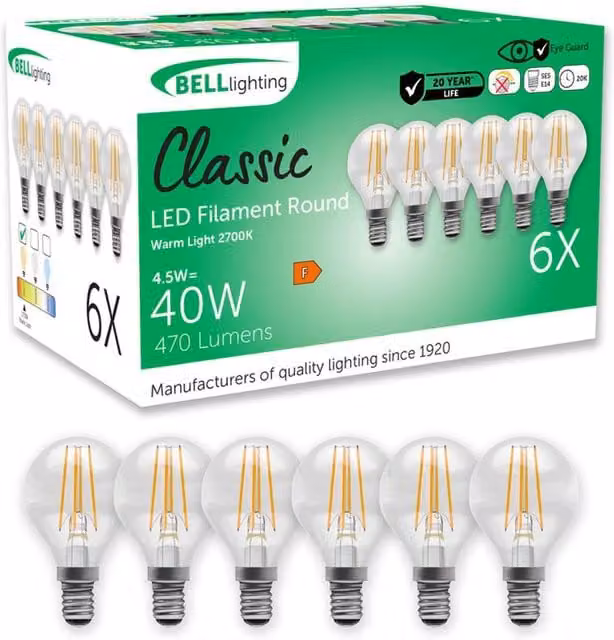BELL Lighting E14 LED Filament Drop Bulb, Warm White, Transparent, Pack of 3 – 1