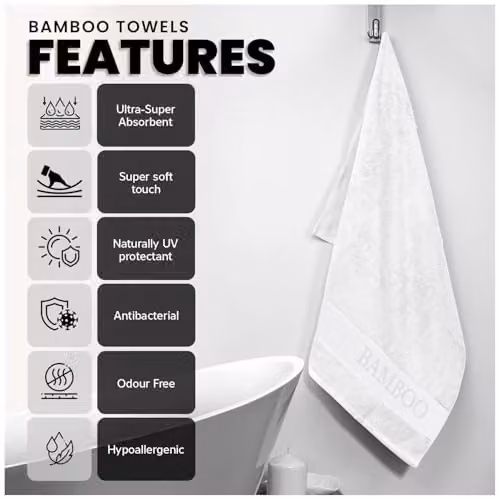 GC GAVENO CAVAILIA 2 Pack Extra Large Bamboo and Cotton Bath Sheets, White, W/D/H: 80 x 140 cm, 500 GSM – 2