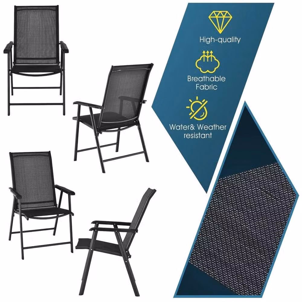 KORVIXA 2-Pack Black Metal Folding Garden Chairs for Outdoor Dining W/D/H: 100 x 100 x 92 cm – 3