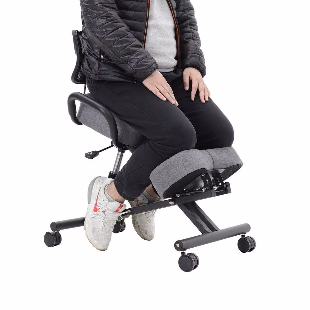 FORGEVIO Grey Ergonomic Kneeling Chair for Adults with Headrest and Armrests – 3