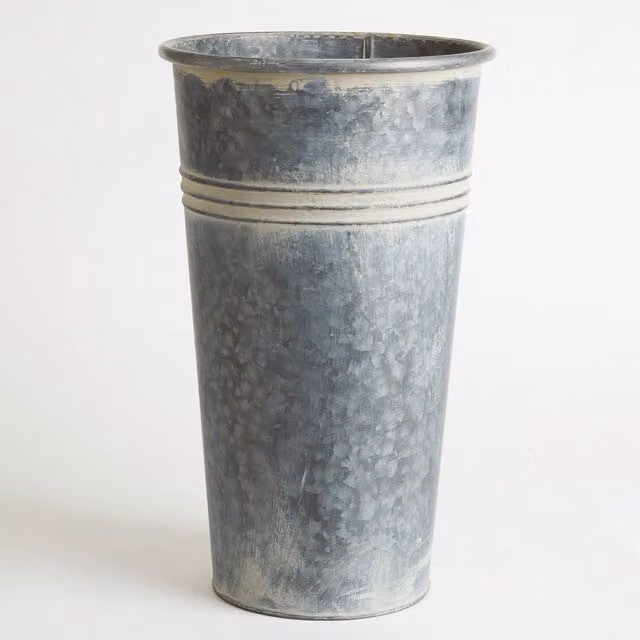 Bloom Silver Galvanised Steel Round Florists Bucket Vase, Height: 42 cm, Diameter: 24 cm