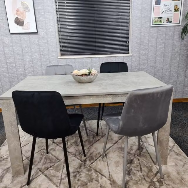 Kosy Koala Modern Rectangular Dining Table and 4 Grey and Black Tufted Velvet Chairs