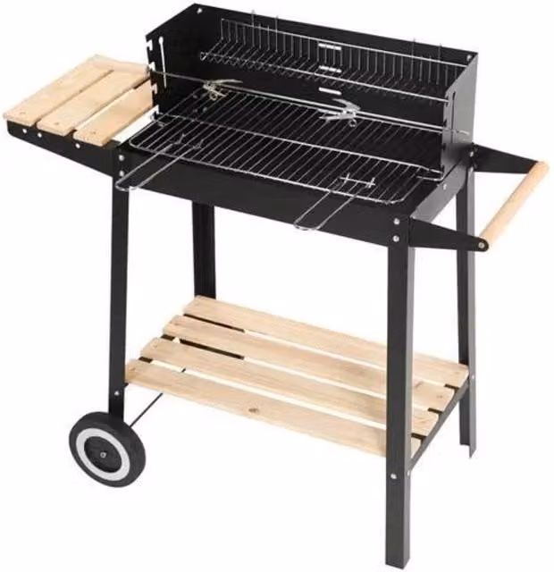 FLAVORA Classic Charcoal BBQ Grill with Wooden Shelves in Black – 1