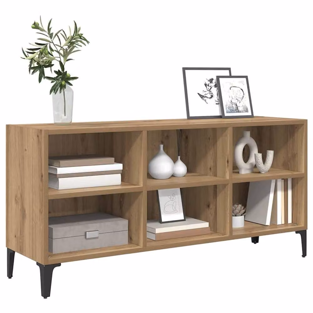 Berkfield Home Artisan Oak Medium TV Stand in Brown with Metal Accents – 3