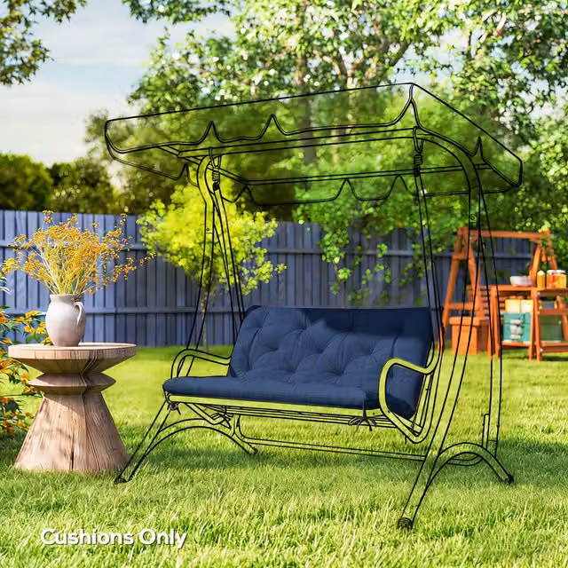 Outsunny 2 Seater Blue Bench Pad with Back and Tie Cords