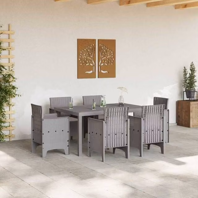 Berkfield Home Modern 7 Piece Poly Rattan Garden Dining Set with Grey Cushions – 1