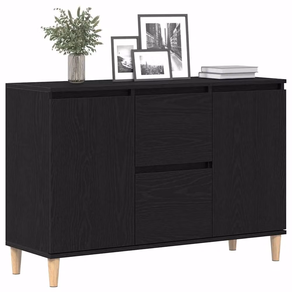 Berkfield Home Black Oak Sideboard in Black Matt Engineered Wood, W: 101 cm, D: 35 cm, H: 60 cm – 3