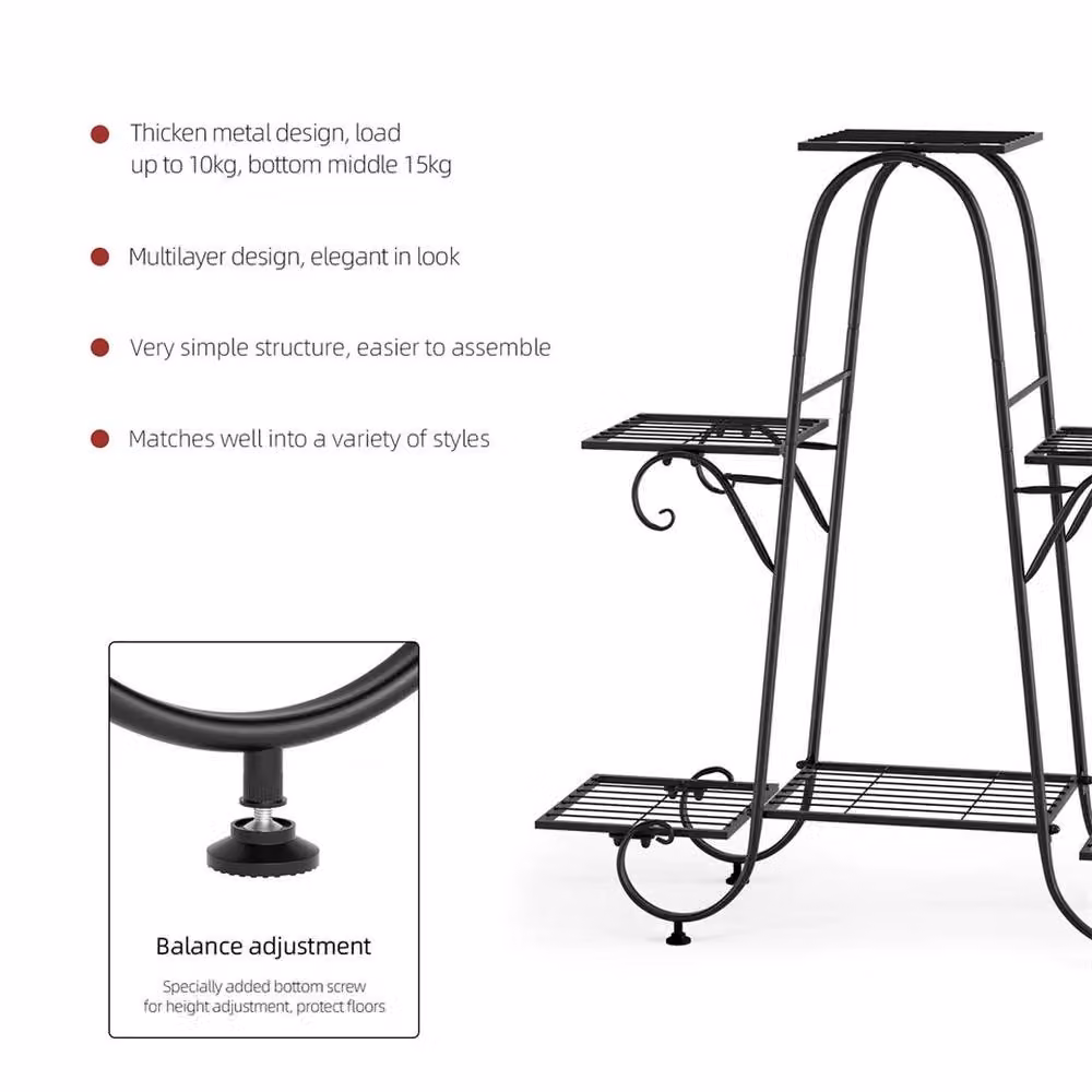 NESTLUNE 6-Tier Metal Plant Stand in Matt Black for Indoor and Outdoor Use, H 84.3 x W 100 x D 15 cm – 2