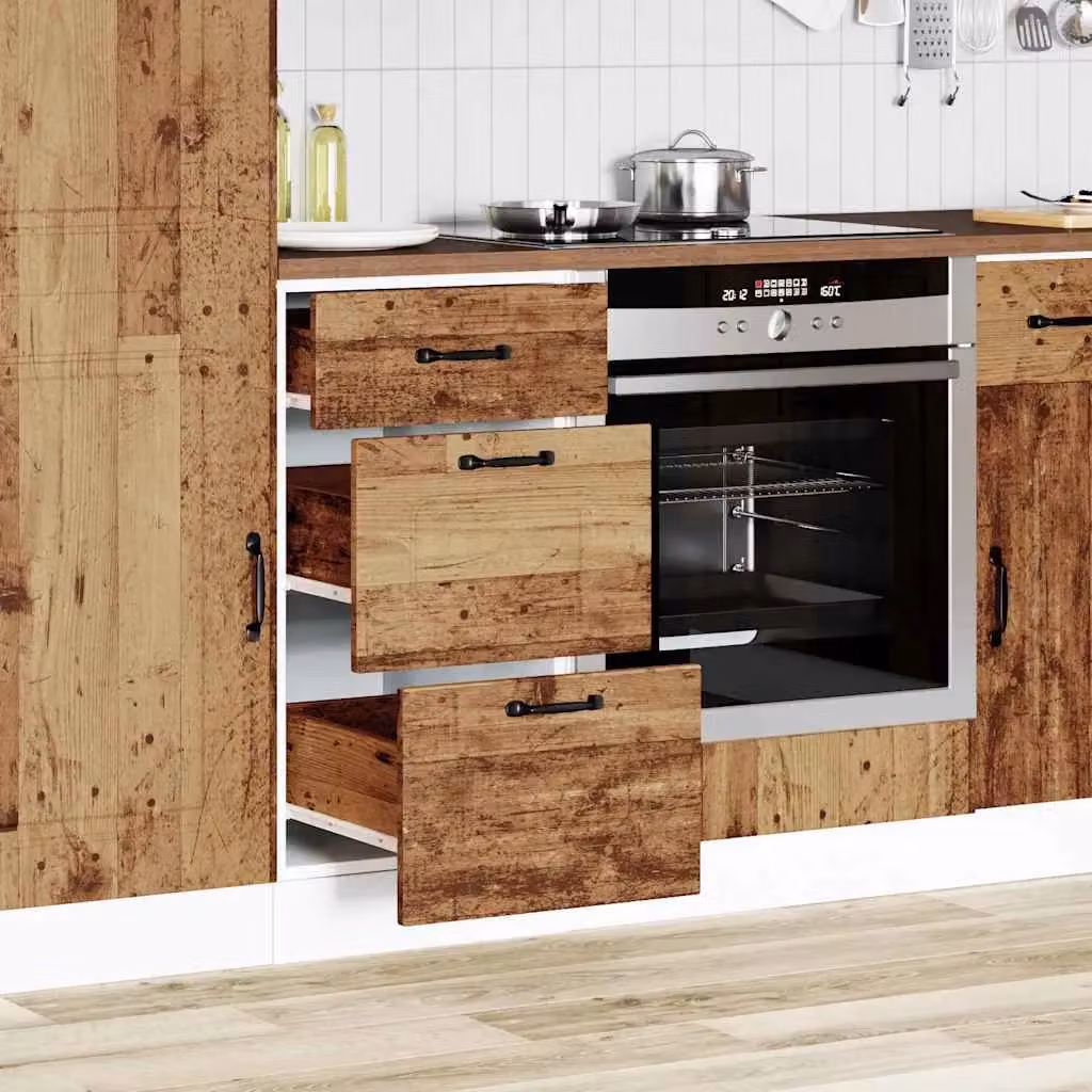 Berkfield Home Kalmar Kitchen Base Cabinet in Old Wood Brown and Multicolour Rustic Engineered Wood – 2