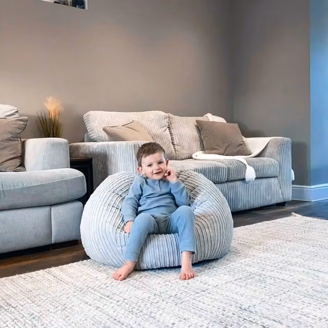rucomfy Classic Kids Bean Bag Chair in Light Grey Jumbo Cord Slouchbag