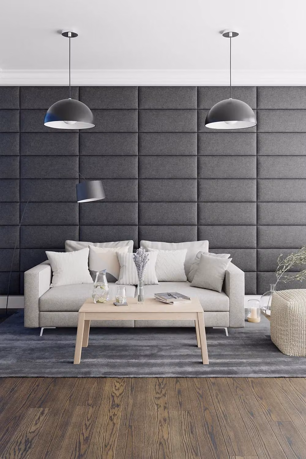Aspire EasyMount Modular DIY Wall Mounted Upholstered Headboard Panels in Charcoal Saxon Twill Fabric, Pack of 4 – 2