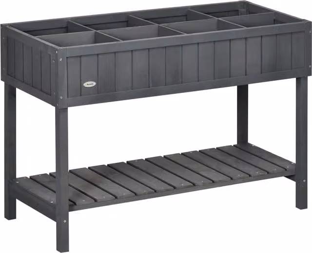 Outsunny Lacquered Fir Wood 8 Compartment Raised Bed in Grey, W/D/H: 110 x 76 x 46 cm