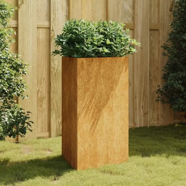 Berkfield Home Brown Corten Steel Garden Planter Tub W/D/H: 50 x 43 x 75 cm